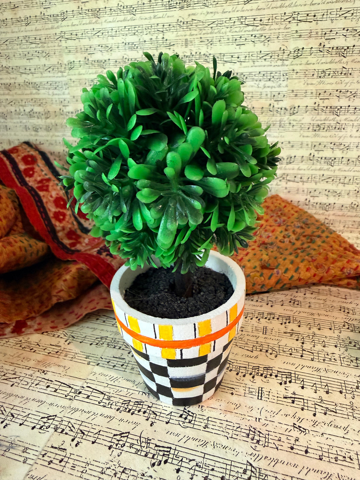 Hand Painted Faux Boxwood Topiary