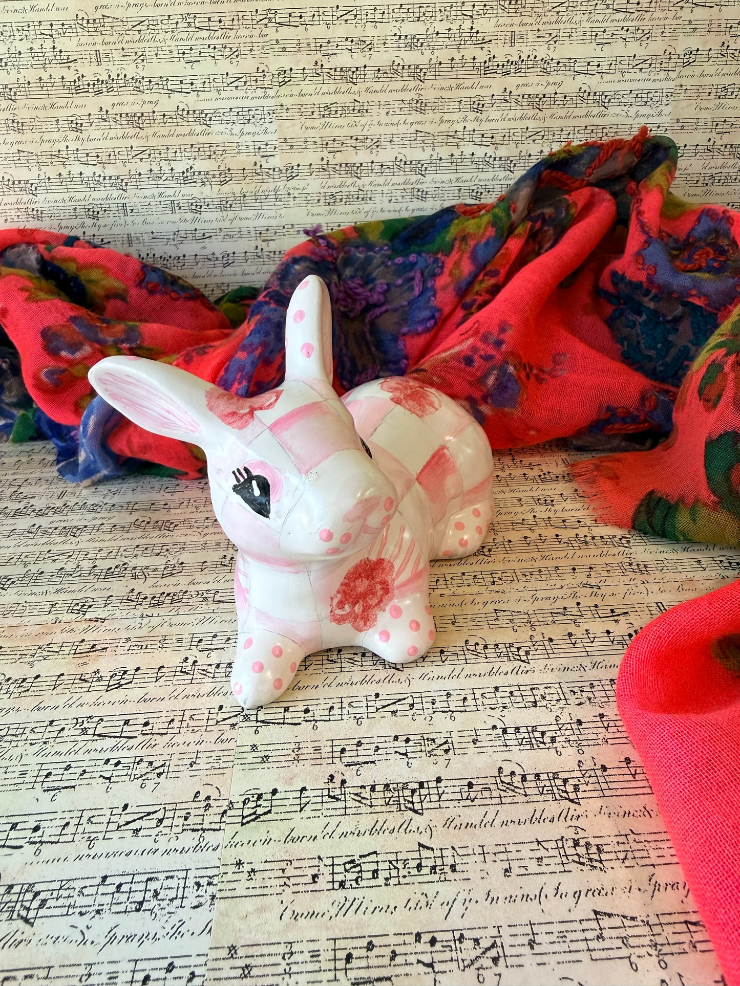 Pink Checked and Floral Bunny