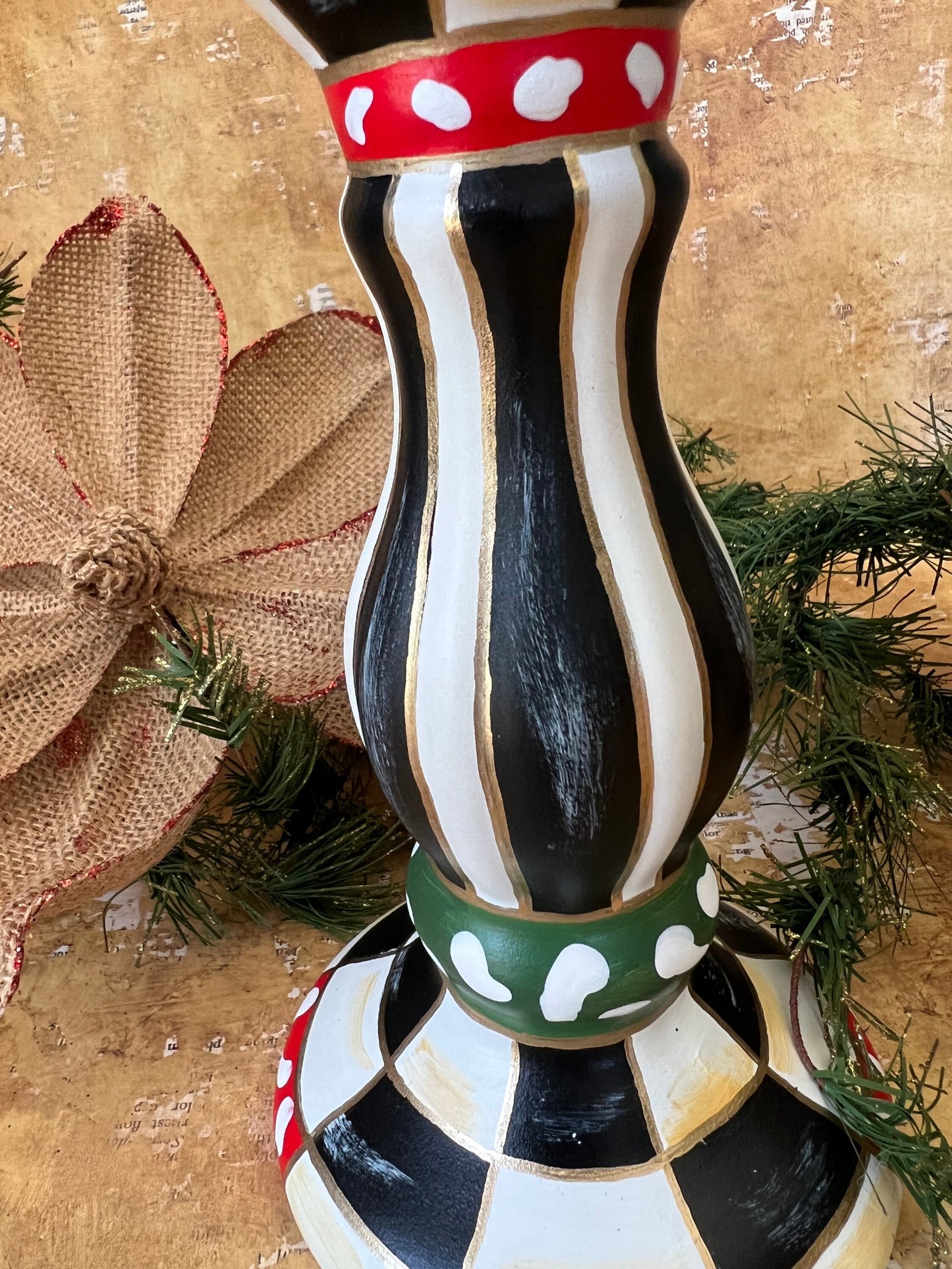 Snow-flecked pillar candleholder